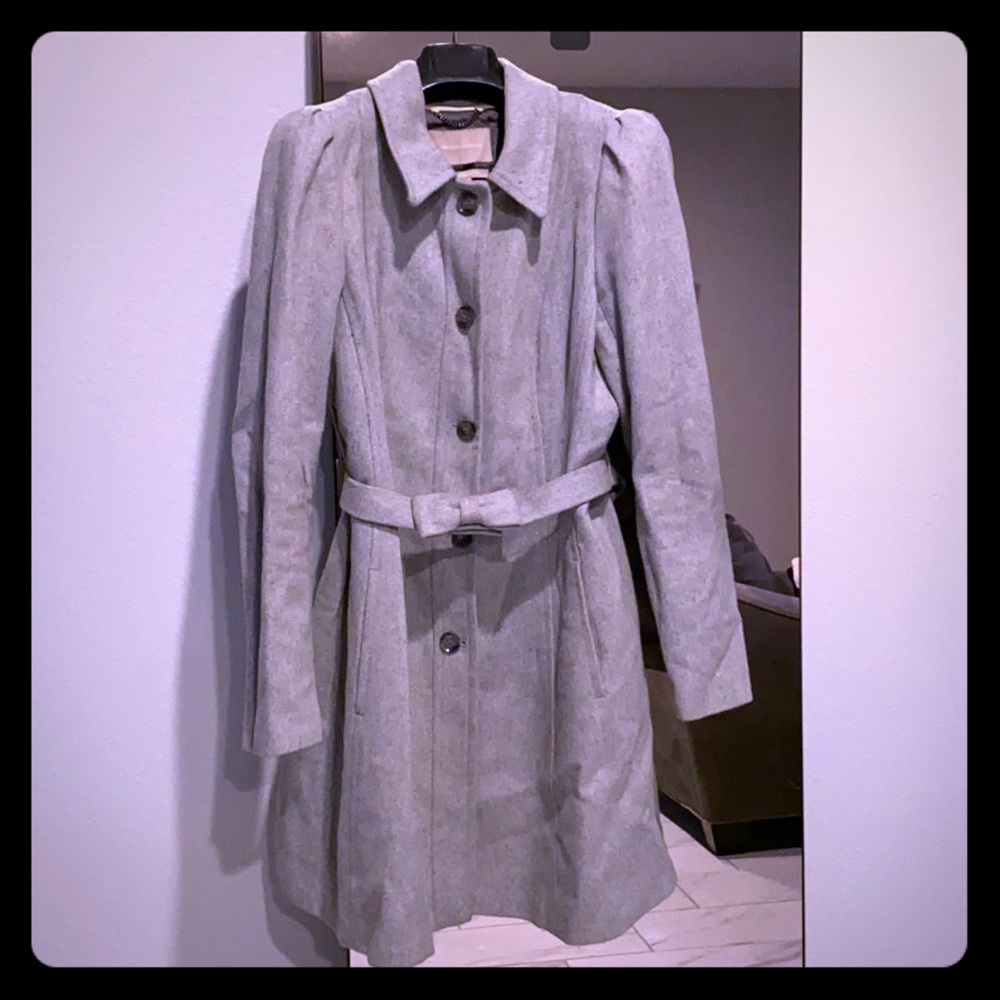 Grey wool coat with bow belt! Size 8